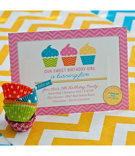 Chevron Cupcake Birthday Party Printable Invitation - Pink
